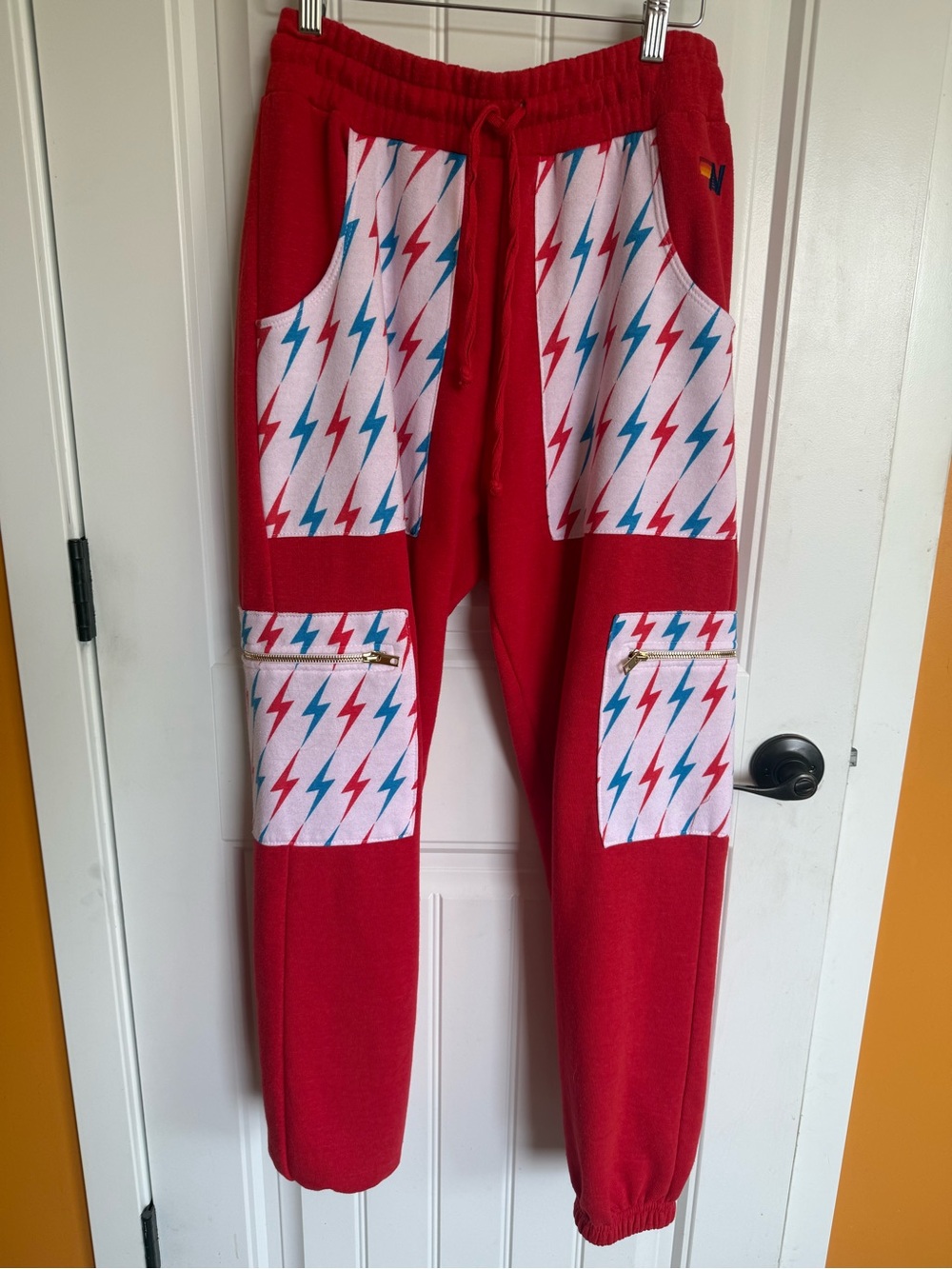Aviator Nation Red Lightning Bolt Sweatpants- L